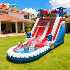 WS-006 Inflatable Water Slide for Adults Kids with Double Slides, 100% PVC Commercial Bounce House with Blower, Big Splash Pool,Blow up Water Slide for Backyard