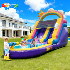 WS-004  Inflatable Water Slide Commercial Grade: Water Bounce House for Adults & Teenagers - Big Pool, Premium PVC, Rainbow Style, Wet & Dry, With Blower  for Backyard Outdoor Birthday Party