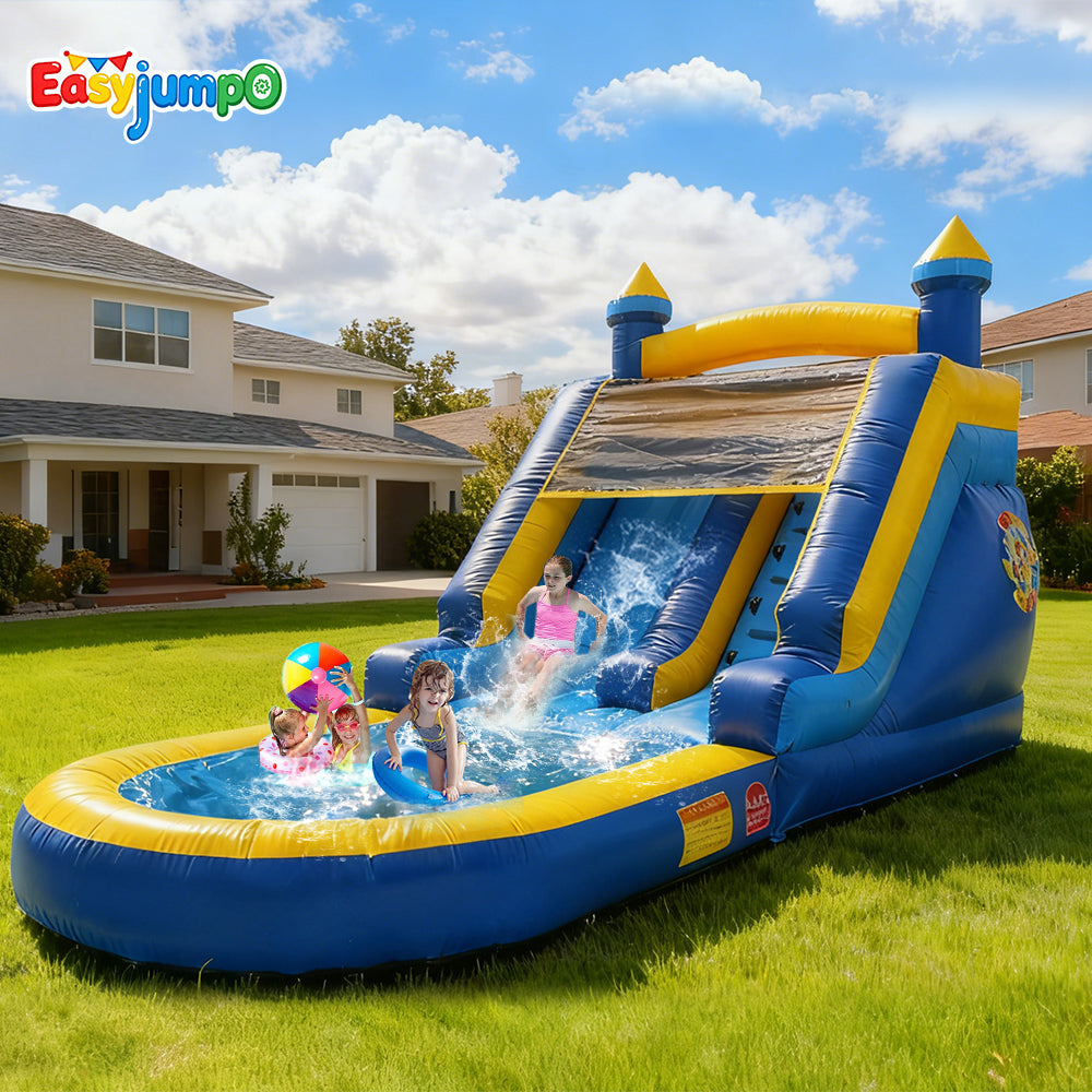 WS-005 Commercial Grade Water Slide for Kids，PVC Inflatable Water Slides with Big Airtight Splash Water Pool,Bounce Slide for Party Fun