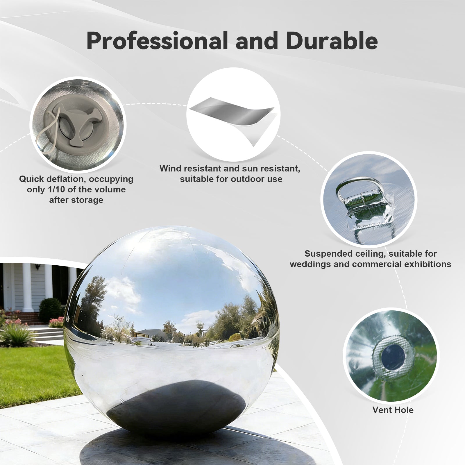 ES-MB009 In Stock Inflatable Metallic Decorative Advertising Hanging Gold Sliver Mirror Pvc Sphere Ball Decoration