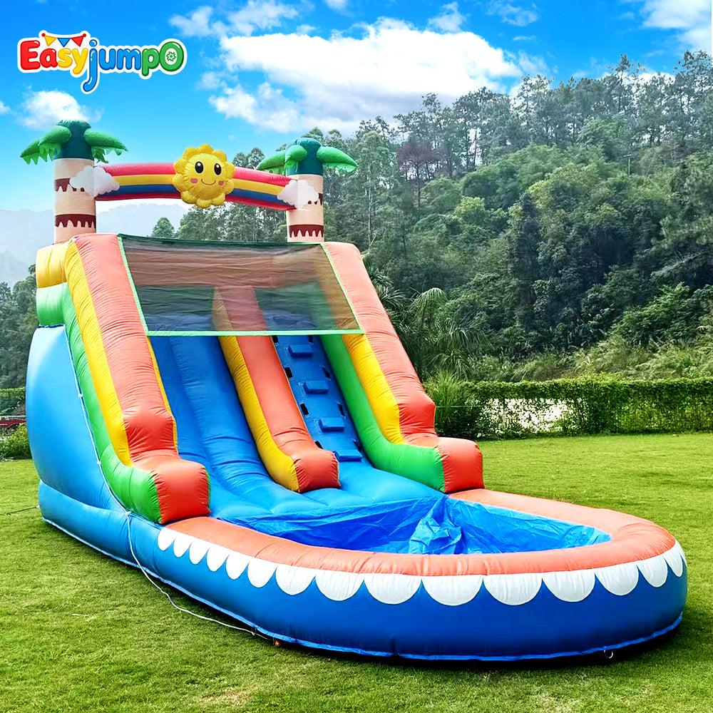 WS-003  Commercial Water Slide for Adults 【 Water Slides& Big Water Pool】, 100% PVC Inflatable Adult Water Slides with Blower, Giant Blow Up Water Slide Backyard Outdoor
