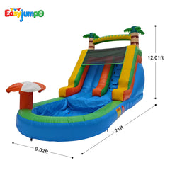 WS-001 Inflatable Water Slide Commercial Grade: 21FT(L) Water Bounce House for Adults & Teenagers - Big Pool, Premium PVC, Tropical Style, Wet & Dry, 950W Blower - for Backyard Outdoor Birthday Party
