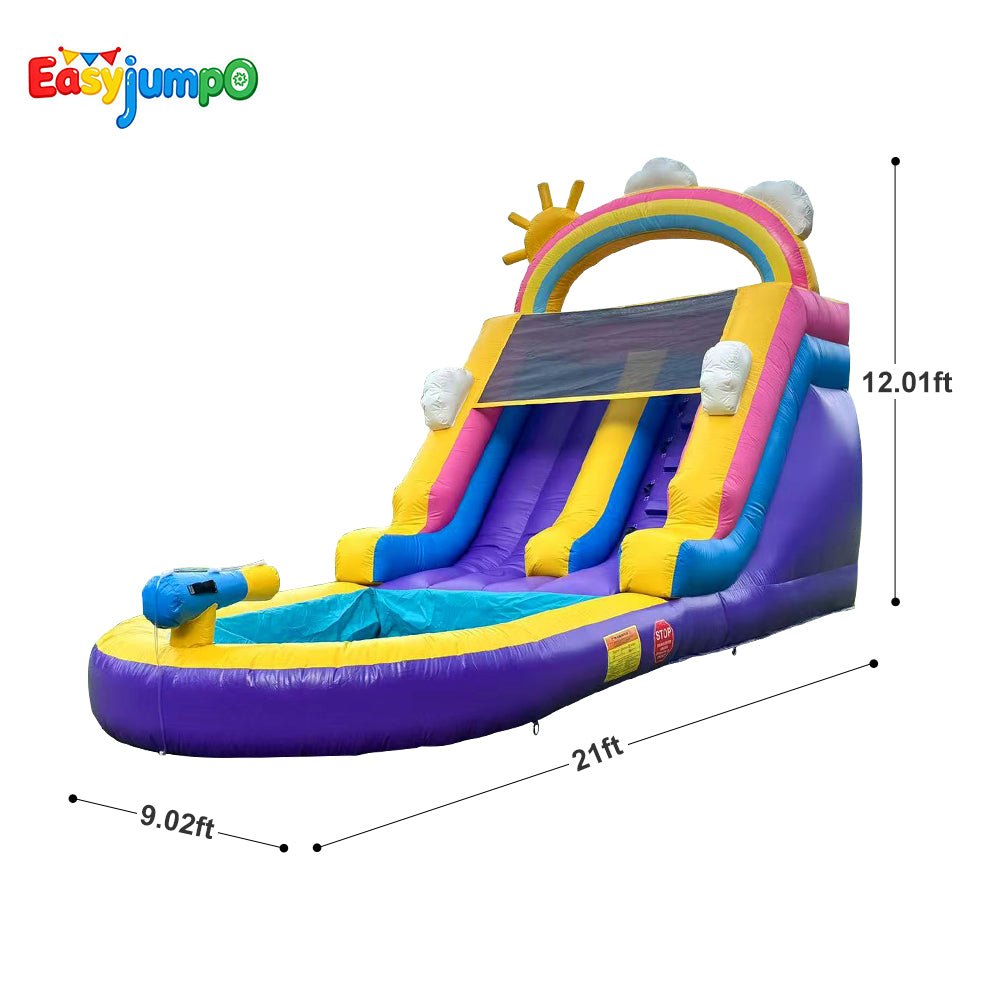 WS-004  Inflatable Water Slide Commercial Grade: Water Bounce House for Adults & Teenagers - Big Pool, Premium PVC, Rainbow Style, Wet & Dry, With Blower  for Backyard Outdoor Birthday Party