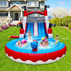 WS-007 Pirate Themed Inflatable Water Slide with Splash Pool Commercial Grade Backyard Party Bounce Slide for Kids