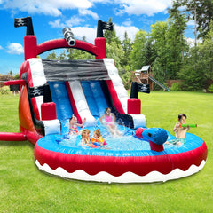 WS-007 Pirate Themed Inflatable Water Slide with Splash Pool Commercial Grade Backyard Party Bounce Slide for Kids