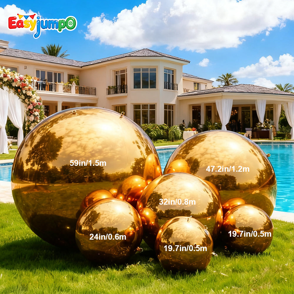 MB-002  6pcs Event PVC Floating Disco Ball Sealed Gold Sphere Mirror Shinny Shinny Hanging Inflatable Mirror for Parties
