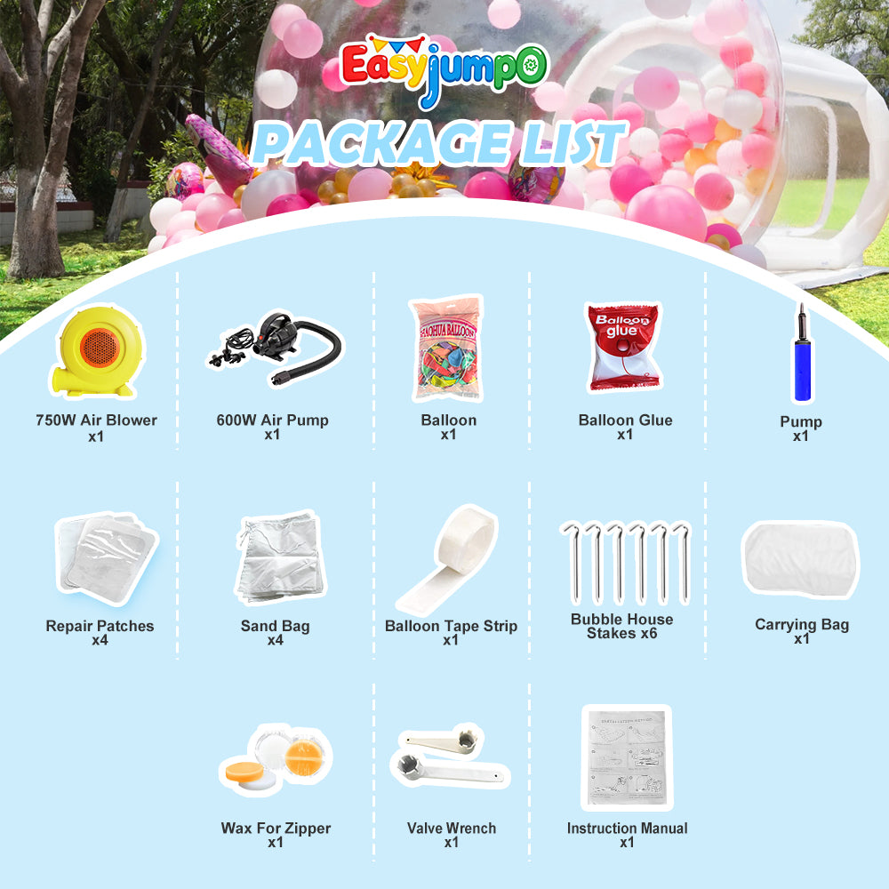BH-001 Inflatable Bubble Balloon House, 10ft Bubble House Dome Inflatable for Kids with Pump and UL Blower, Bubble Tent for Toddlers Party Balloons Clear for Home Party, Event Exhibition, Malls, Parks