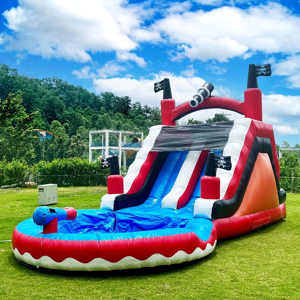 WS-007 Pirate Themed Inflatable Water Slide with Splash Pool Commercial Grade Backyard Party Bounce Slide for Kids